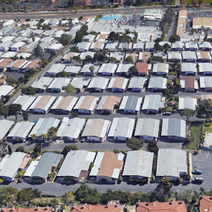 An aerial view of the mobile home complex