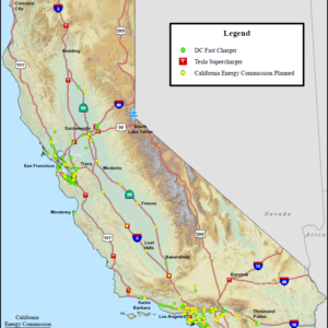 A map of the West Coast Electric Highway